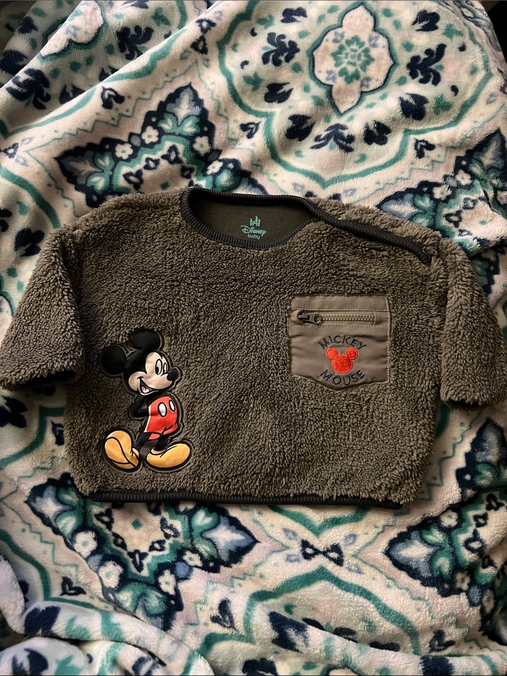 Disney Baby Olive Green Mickey Mouse Plush Sweatshirt